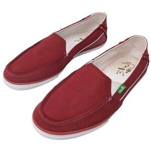 Sanuk Canvas Flats Loafer Red Size 7 Slip On Surfer Casual Comfort